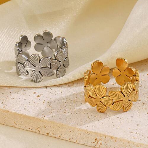 Sainless Seel Flower Rings for Women Men Gold Color Open Vin