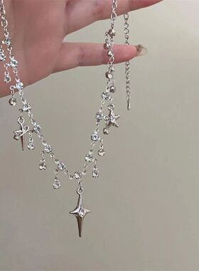 Fashion Chic Cross Crysal Zircon Pendan Tassel Necklace for