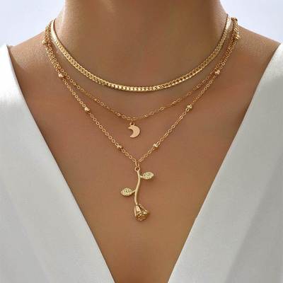 Bohemia Multilayer Moon Gold Color Pendant Necklaces For Wom
