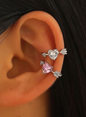 Arrow-Through-Hear Zircon Clip Earrings for Women Exquisie S