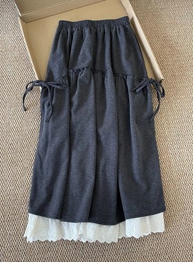 Autumn Winter Thick Grey A-line Dress For Ladies Fashion Lac