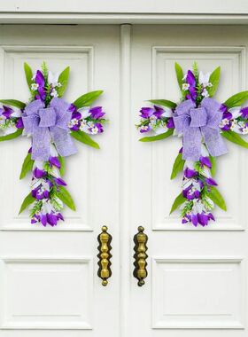 1pc Tulip Cross Wreah Easer Fron Door Bow Simulaion Flower V