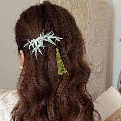 1pc New Chinese Style Retro Bamboo Leaf Tassel Hair Clip, El