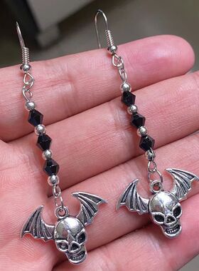 Gohic Black Crysal Skull Earrings Korean Fashion Charms Drop
