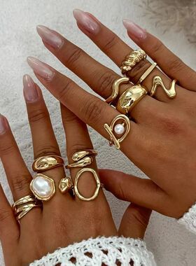 Ingemark 11Pcs/Set Vintage Imitation Pearl Rings for Women 2