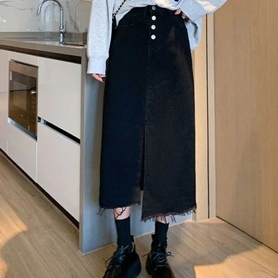 Women's Slit Denim Skirts Spring Autumn Oversized High Waist