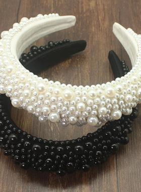 White Black Pearl Headdress Fashion Hair Band Luxury Baroque