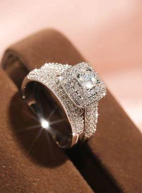 Luxury Silver Plate Wedding Engagement Cocktail Zircon Doubl
