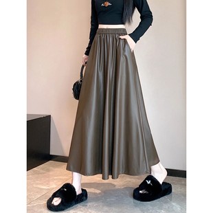 Skirts For Elastic Color Leather Solid Classical Women