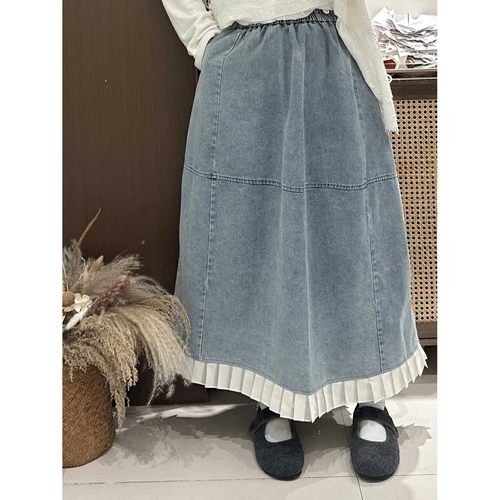 Fashion Denim Patchwork Women's Skirt Retro High Waist Casua