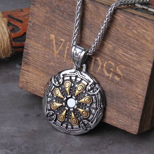 Stainless Steel Vegvisir Viking Mix Gold Color Rune Necklace