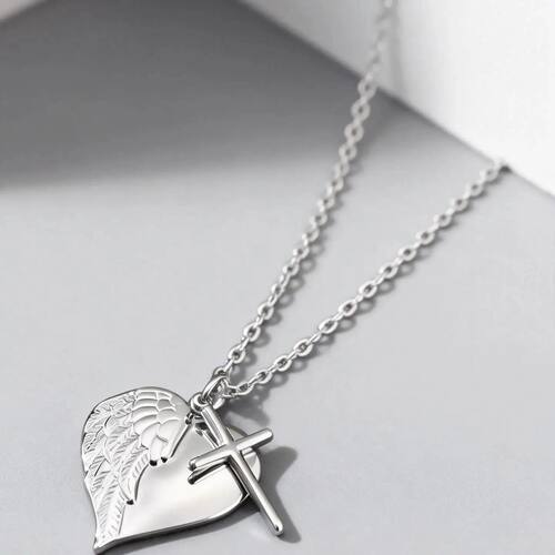 Silver Color Wing Heart Necklace, Stainless Steel Never Fade