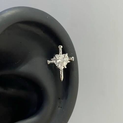 1Pcs Shiny Zircon Heart Cross Ear Bone Nail Bling Fashion Lo