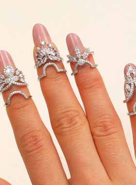 Exquisie Shiny Zircon Nail Ring for Women Rero Swee Nail Ope