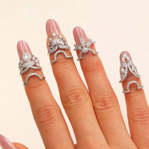 Exquisie Shiny Zircon Nail Ring for Women Rero Swee Nail Ope