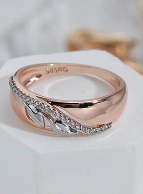Luxury Silver Color Leaf With Zircon Women Rings Smooth Meta