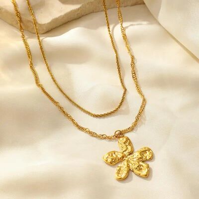 Sainless Seel Hammer Texure Flower Pendan Necklaces for Wome