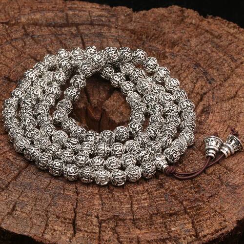 Nepal Retro Handmade an Silver 8mm 108 Beads Necklace Jewelr