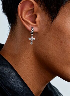 Gothic Dark Silver Color Hoop Earrings Stainless Steel Faith
