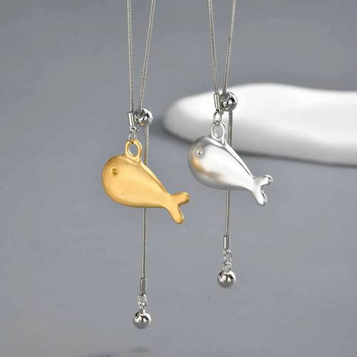 Boho Fish Pendant Necklace for Women, Alloy Silver Tone Ocea