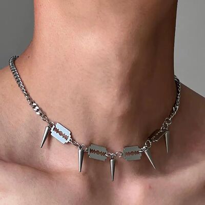 Hiphop Punk Razor Blade Rive Tassel Necklace for Men Women G