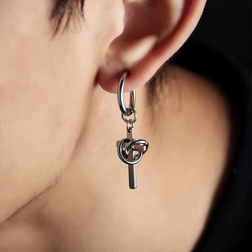 2Pcs Stainless Steel Men Wrapped Cross Punk Drop Earrings Go