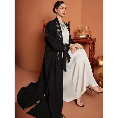 Cardigan Women Diamond Beading Open Long Dresses Kaftan Part