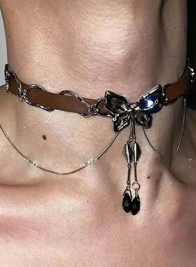 Hiphop Punk Zircon Crysal Buerfly Necklace for Women Men Goh