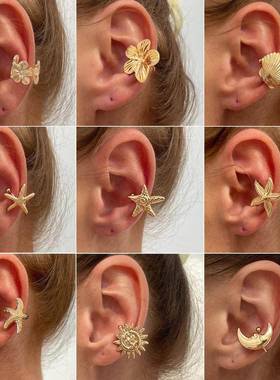 Ins minimalist flower ocean fan Beixing Yue Earrings