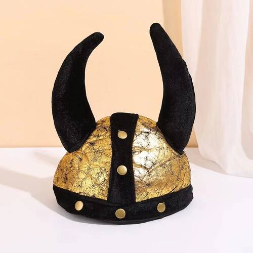 Masquerade Role Play Cow Horn Hat Black Gold Dress Up Hallow