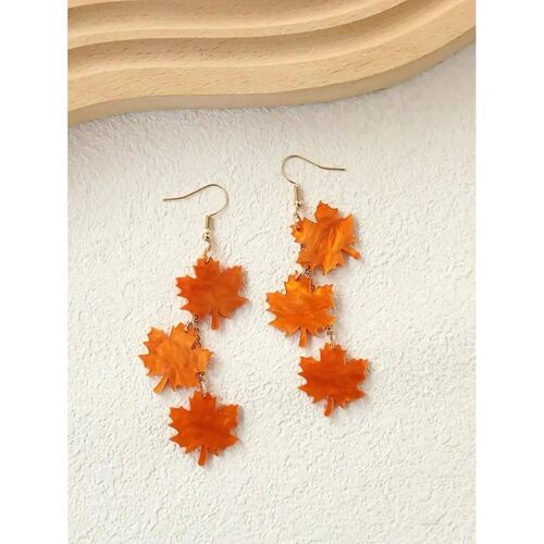 Autumn Style Long Maple Leaf Acrylic Drop Earrings For Women
