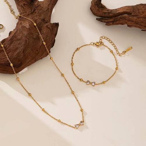 Stainless Steel Gold Color Bow Zircon Necklaces Bracelets fo