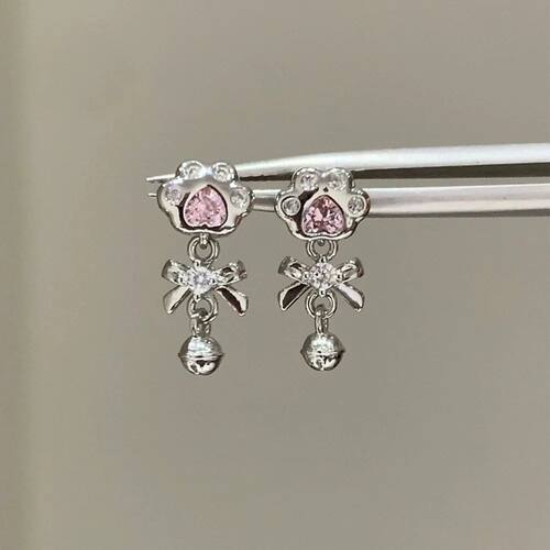 New Cat Claw Bell Zircon Earrings Versatile Small and Popula