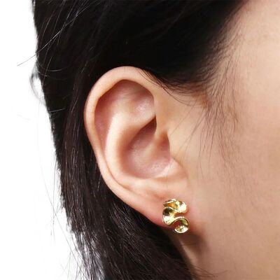 New 925 Silver Women Metal Earrings Simple Dainty Pleated St