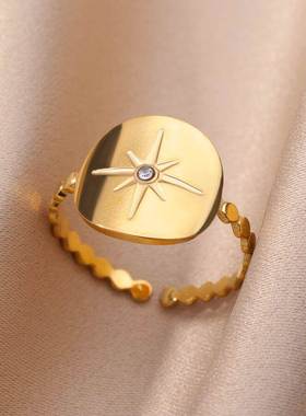Vintage Pentagram Star Ring For Women Gold Color Stainless S