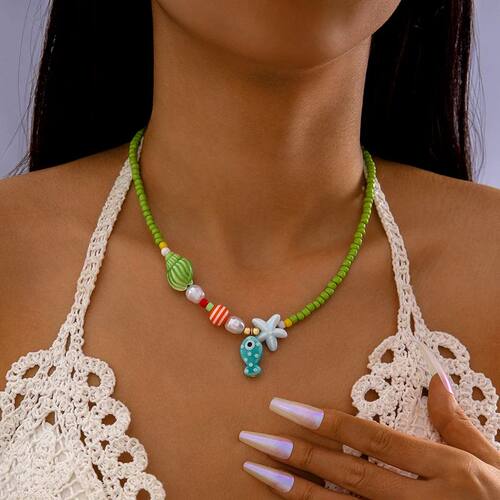 Y2K Boho Acrylic Ceramic Fish Starfish  Pendant Colorful Bea