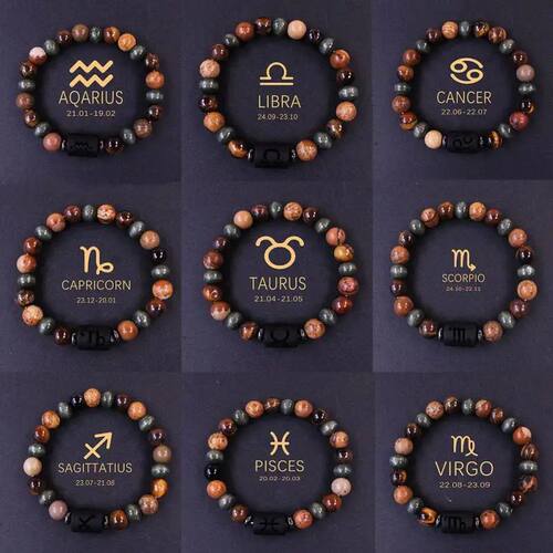 Naural Sone Tiger Eye Picure Round Beads 12 Consellaion Brac