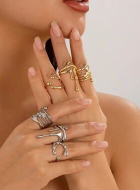 4Pcs/Se Vinage Irregular Liquid Open Ring for Women Men Goh