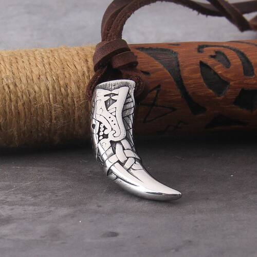 Stainless Steel Viking Necklace for Men - Wolf Tooth Pendant