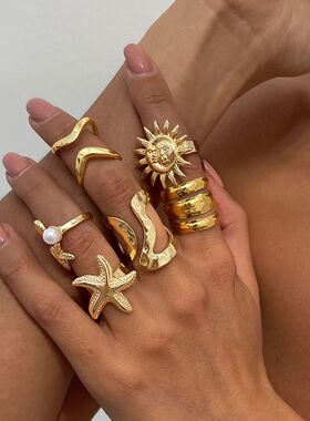 Punk Starfish Sun Knuckle Rings Set Women Fashion Vintage Ho