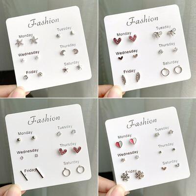 6 Pairs Week Days Choices Stud Earrings For Women 2021 nd Fa