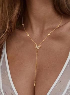 Fashion Gold Color Y-Shaped Sun Pendant Necklaces for Women