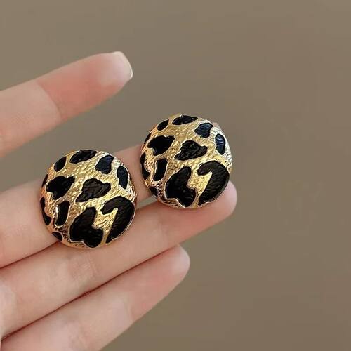 Boho Style Leopard Print Pattern Round Stud Earrings Mascot