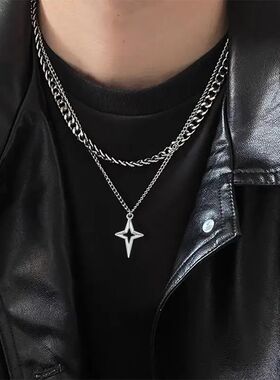 Gohic Double Layered Cross Hollow Sar Necklaces for Men Boys