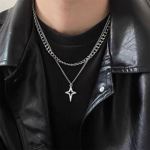 Gohic Double Layered Cross Hollow Sar Necklaces for Men Boys