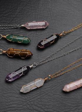 2022 Hexagonal Cylindrical Crystal Necklace Natural Stone Pe