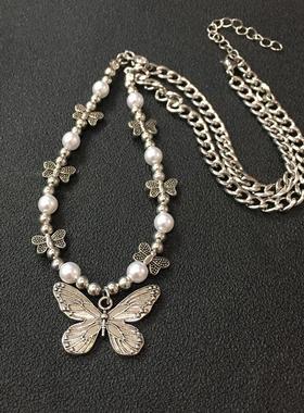 Gothic Butterfly Pendant Necklace for Women Choker Aesthetic