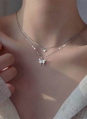 New Shiny Butterfly Necklace Ladies Exquisite Double Layer C