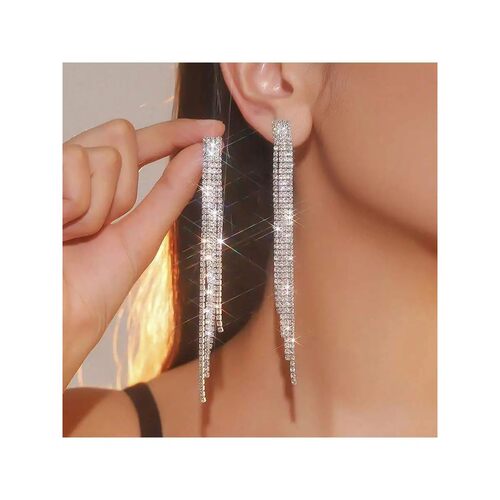 Elegant Long Tassel Rhinestone Drop Earrings For Women Fashi