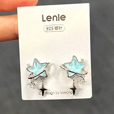 Korean Swee Blue Five-Poined Sar Earrings For Women Accessor